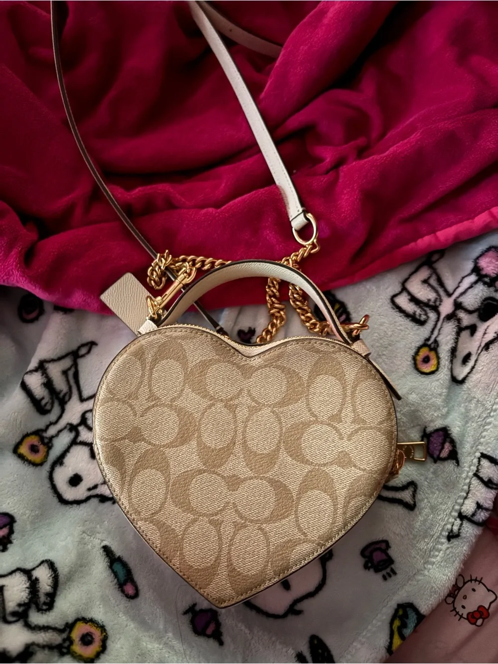Coach Beige Signature Heart Crossbody with Gold Hardware